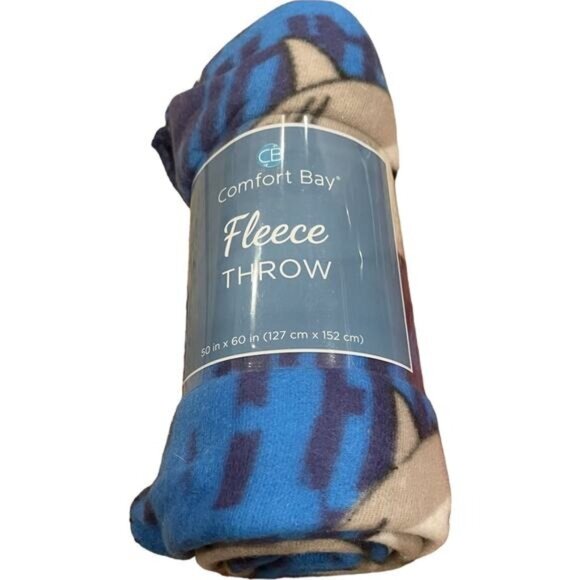 Comfort Bay Fleece Shark Throw Blanket 50" X 60" 100% Polyester Soft & Cozy Blue - Picture 1 of 4